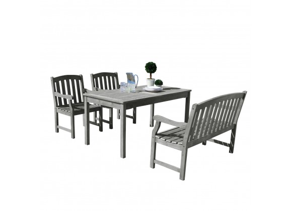 Renaissance Outdoor 4-piece Hand-scraped Wood Patio Dining Set with 4-foot Bench - White BG
