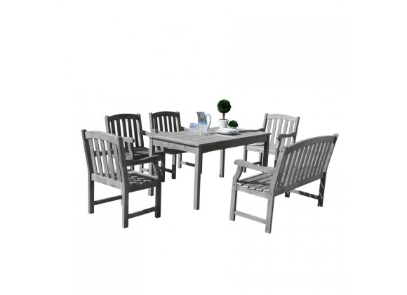 Renaissance Outdoor 6-piece Hand-scraped Wood Patio Dining Set with 4-foot Bench - White BG