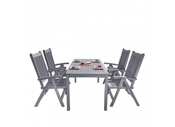 Renaissance Outdoor Patio Hand-scraped Wood 5-piece Dining Set with Reclining Chairs - White BG