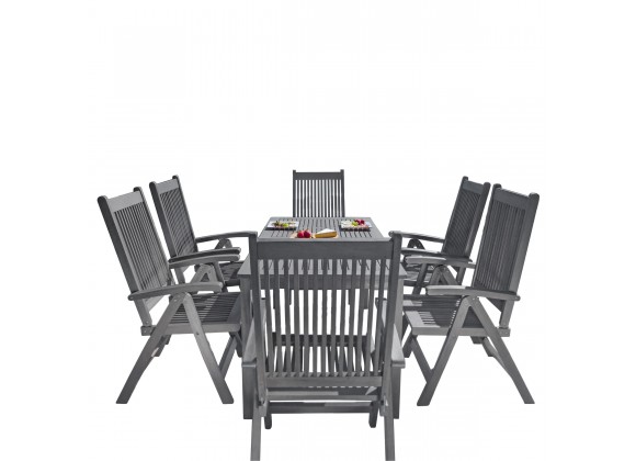 Renaissance Outdoor Patio Hand-scraped Wood 7-piece Dining Set with Reclining Chairs - White BG