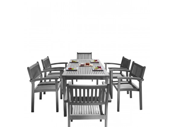 Renaissance Outdoor Patio Hand-scraped Wood 7-piece Dining Set with Stacking Chairs - White BG