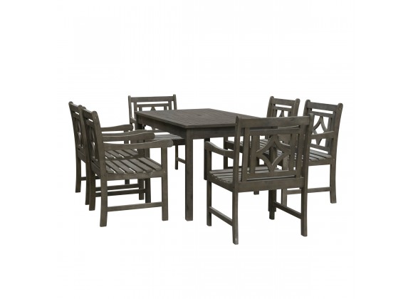 Renaissance Outdoor 7-piece Wood Patio Rectangular Table Dining Set - White BG