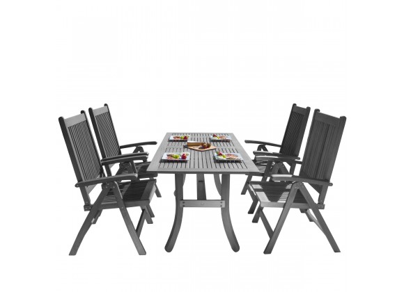 Renaissance Outdoor Patio Hand-scraped Wood 5-piece Dining Set with Reclining Chairs - White BG