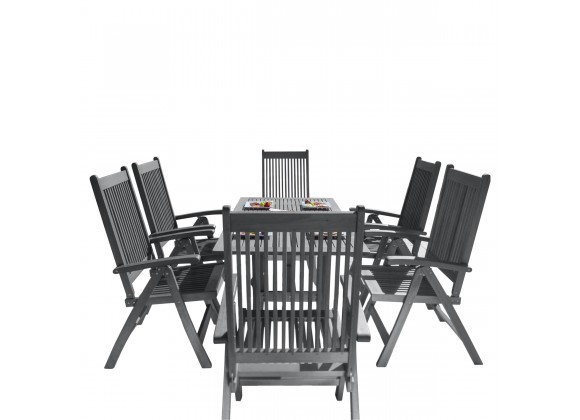 Renaissance Outdoor Patio Hand-scraped Wood 7-piece Dining Set with Reclining Chairs - White BG