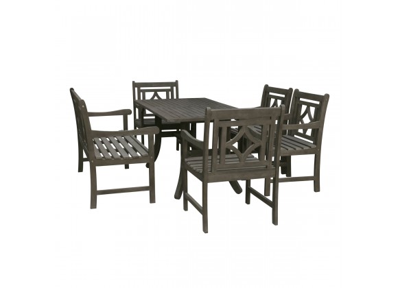Renaissance Outdoor 6-piece Wood Patio Curvy Legs Table Dining Set - White BG