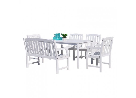 Bradley Outdoor 6-piece Wood Patio Dining Set with 4-foot Bench in White - White BG