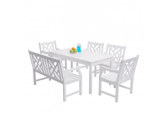 Bradley Outdoor 6-piece Wood Patio Dining Set with 4-foot Bench in White - White BG