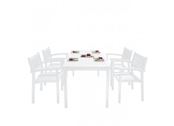 Bradley Outdoor Patio Wood 5-piece Dining Set with Stacking Chairs - White bG