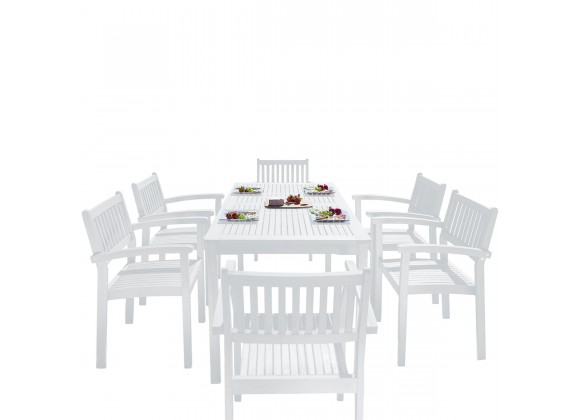 Bradley Outdoor Patio Wood 7-piece Dining Set with Stacking Chairs - White BG