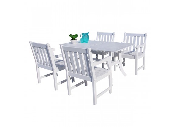 Bradley Outdoor 5-piece Wood Patio Dining Set in White - White BG