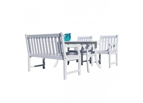 Bradley Outdoor 4-piece Wood Patio Dining Set with 4-foot Bench in White - White BG