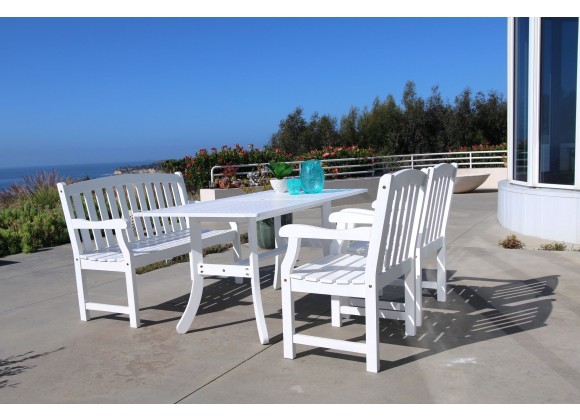 Bradley Outdoor 4-piece Wood Patio Dining Set with 4-foot Bench in White - Lifestyle