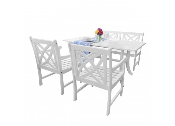 Bradley Outdoor 4-piece Wood Patio Dining Set with 4-foot Bench in White - Whihte BG