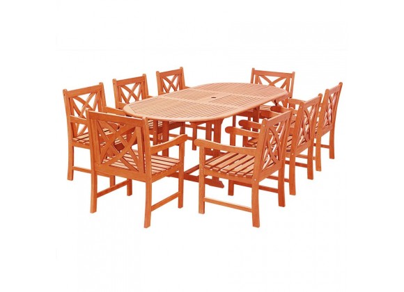 Malibu Outdoor 9-piece Wood Patio Dining Set with Extension Table - White BG