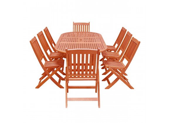  Malibu Outdoor 9-piece Wood Patio Dining Set with Extension Table & Folding Armchair - White BG