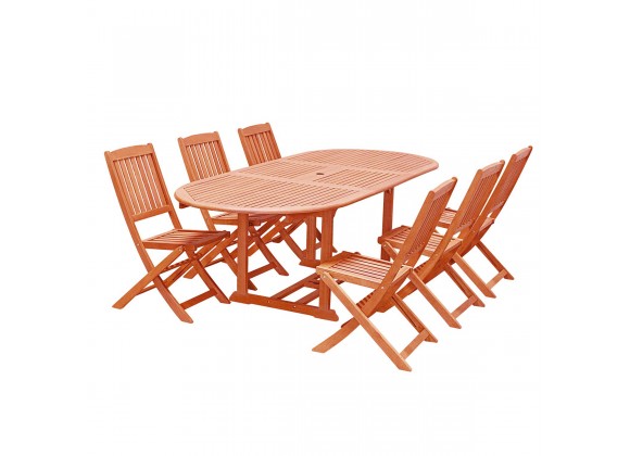 Malibu Outdoor 7-piece Wood Patio Dining Set with Extension Table & Folding Chairs - White BG