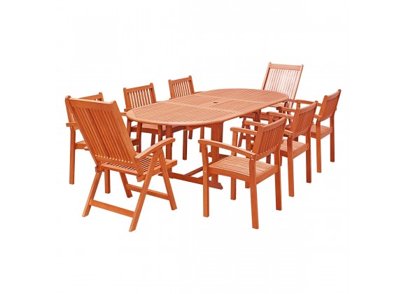 Malibu Outdoor 9-piece Wood Patio Dining Set with Extension Table With Stacking Chairs and Reclining Chairs - White BG