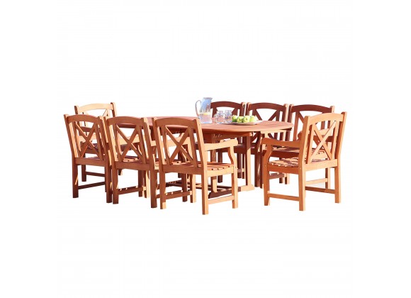 Malibu Outdoor 9-piece Wood Patio Dining Set with Extension Table - Set