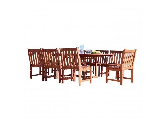  Outdoor 9-piece Wood Patio Dining Set with Extension Table & Armless Chair - White BG
