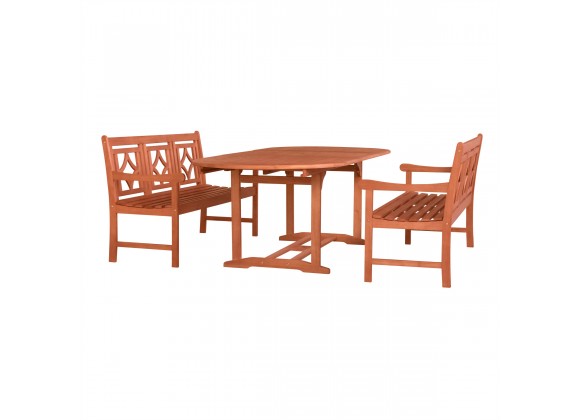Malibu Outdoor 3-piece Wood Patio Extendable Table Dining Set - White BG