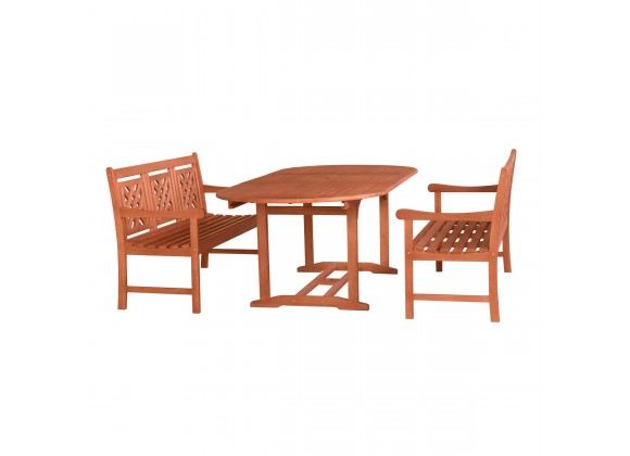 Malibu Outdoor 3-piece Wood Patio Extendable Table Dining Set - White BG