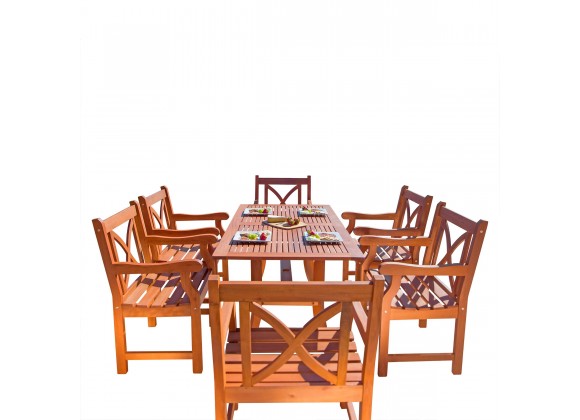 Malibu Outdoor 7-piece Wood Patio Dining Set with Curvy Leg Table - White BG