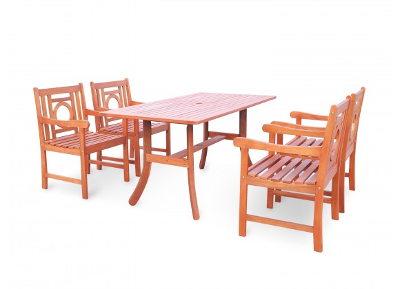 Malibu Eco-friendly 5-piece Outdoor Hardwood Dining Set with Rectangle Table and Arm Chairs