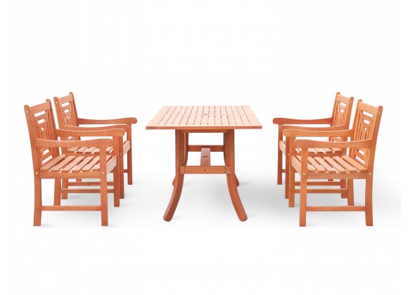 Malibu Eco-friendly 5-piece Outdoor Hardwood Dining Set with Rectangle Table and Arm Chairs