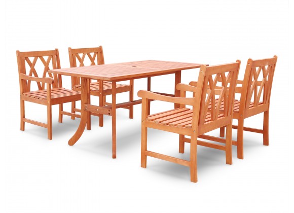 Malibu Eco-friendly 5-piece Outdoor Hardwood Dining Set with Rectangle Table and Arm Chairs