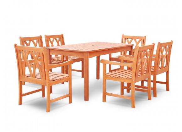 Malibu Eco-friendly 7-piece Outdoor Hardwood Dining Set with Rectangle Table and Arm Chairs - Angled