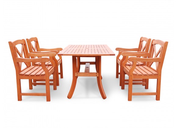 Malibu Eco-friendly 5-piece Outdoor Hardwood Dining Set with Rectangle Table and Arm Chairs - Front