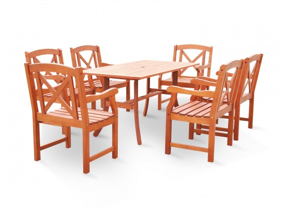 Malibu Eco-friendly 7-piece Outdoor Hardwood Dining Set with Rectangle Table and Arm Chairs - Angled