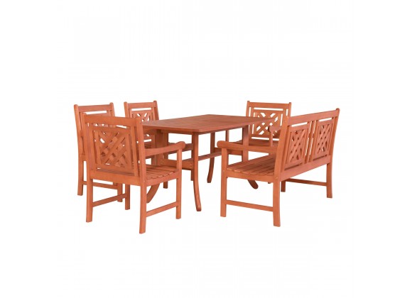 Vifah Malibu Outdoor 6-piece Wood Patio Curvy Legs Table Dining Set - White BG