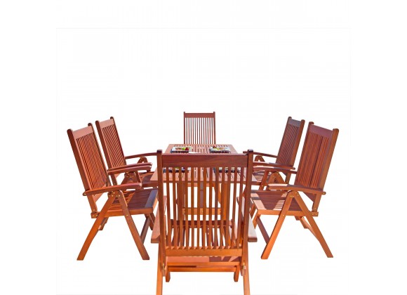 Malibu Outdoor 7-piece Wood Patio Dining Set with Curvy Leg Table & Reclining Chairs - White BG