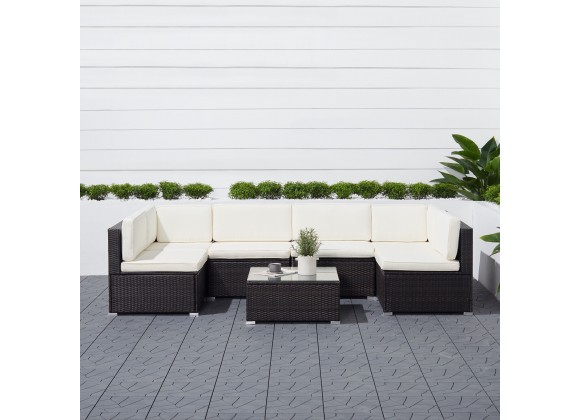 Venice 6-piece Classic Outdoor Wicker Sectional Sofa in Black with Seat and Back Cushion - Front View