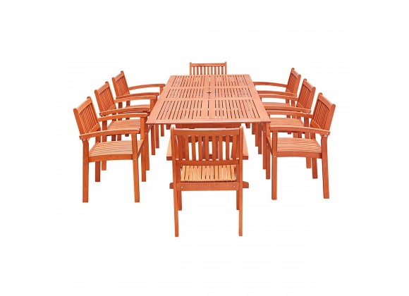 Malibu Outdoor 9-piece Wood Patio Dining Set with Extension Table & Stacking Chairs - White BG