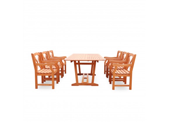 Malibu Eco-friendly 7-piece Outdoor Hardwood Dining Set with Rectangle Extention Table and Arm Chairs - Front