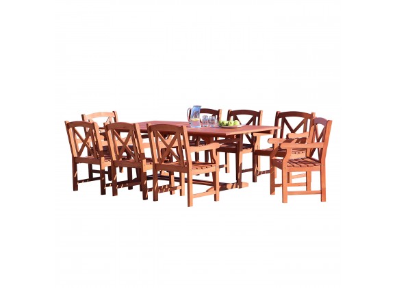 Malibu Outdoor 9-piece Wood Patio Dining Set with Extension Table - White bG