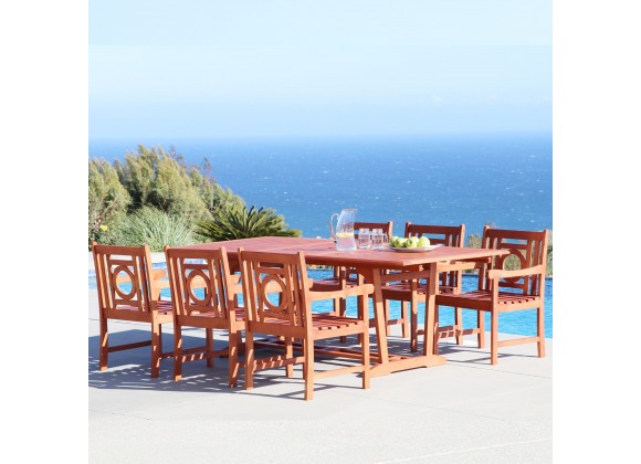 Malibu Outdoor 7-piece Wood Patio Dining Set with Extension Table - Lifestyle