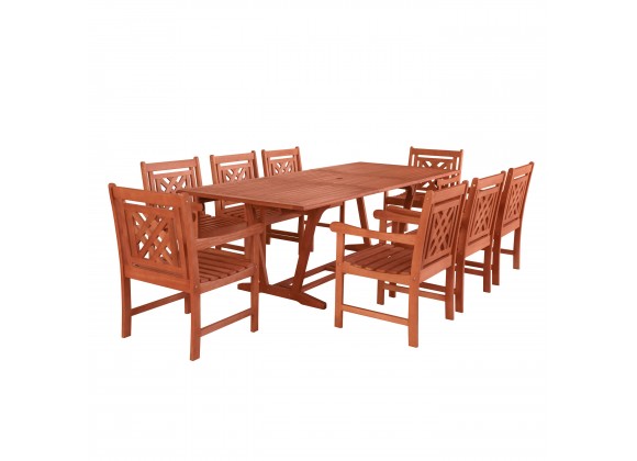 Vifah Malibu Outdoor 9-piece Wood Patio Extendable Table Dining Set - White BG