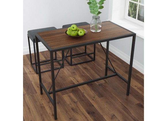 Vifah Riley Indoor Walnut Metal Pub Dining Table with Metal Frame - Angled View