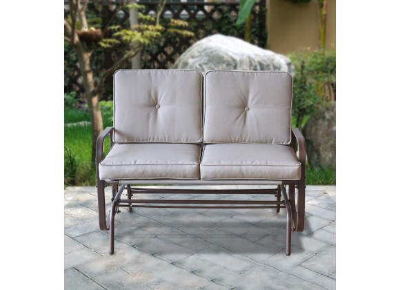 Bellini Home and Garden Tolentino Loveseat Glider with Cushion- Brown Frame/Tan Cushion Garden View