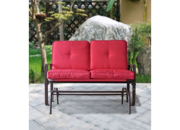 Bellini Home and Garden Tolentino Loveseat Glider with Cushion- Brown Frame/Red Cushion