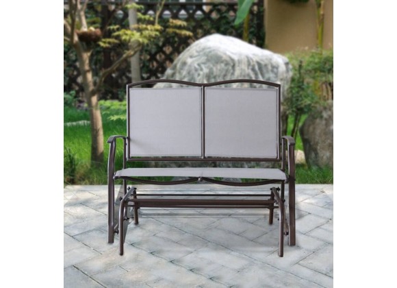 Bellini Home and Garden Devani Loveseat Glider- Brown Frame/Mixed Tan Mesh Front View