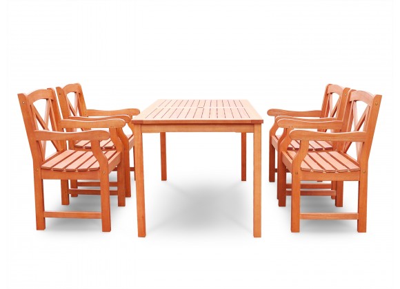 Malibu Eco-friendly 5-piece Outdoor Hardwood Dining Set with Rectangle Table and Arm Chairs - Front