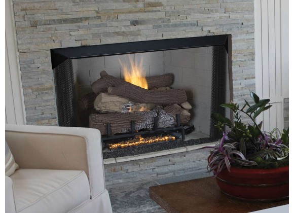 Superior Fireplaces 36" Paneled With White Herringbone/Stacked Brick - Lifestyle