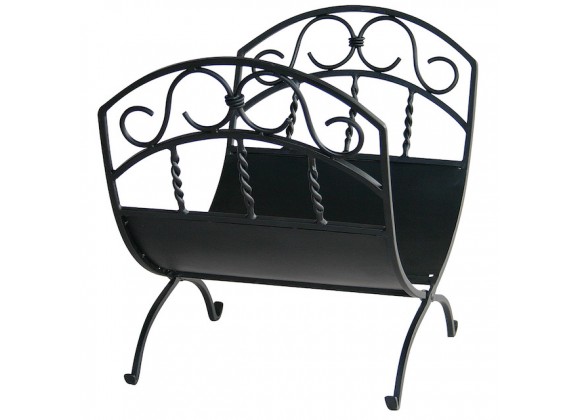 Mr. Bar-B-Q UniFlame® Black Wrought Iron Log Holder with Scrolls