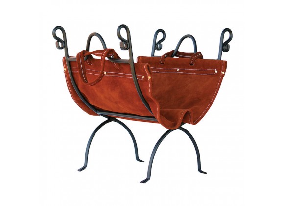 Mr. Bar-B-Q UniFlame W-1196 Olde World Iron Log Holder with Suede Leather Carrier
