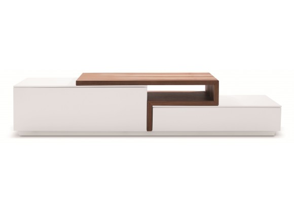 J&M Furniture TV Stand 045 in White High Gloss & Walnut
