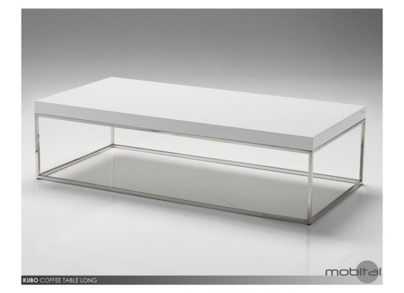 Kubo Rectangular Coffee Table High Gloss White with Stainless Steel 